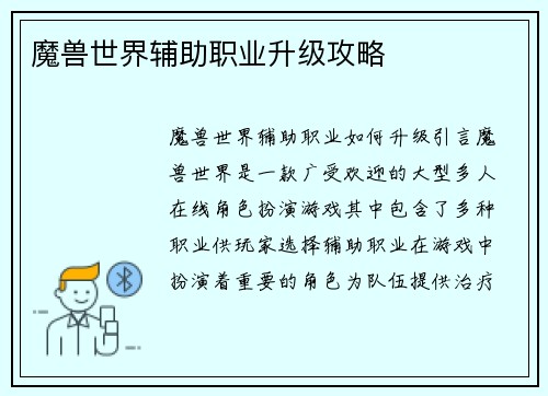 魔兽世界辅助职业升级攻略